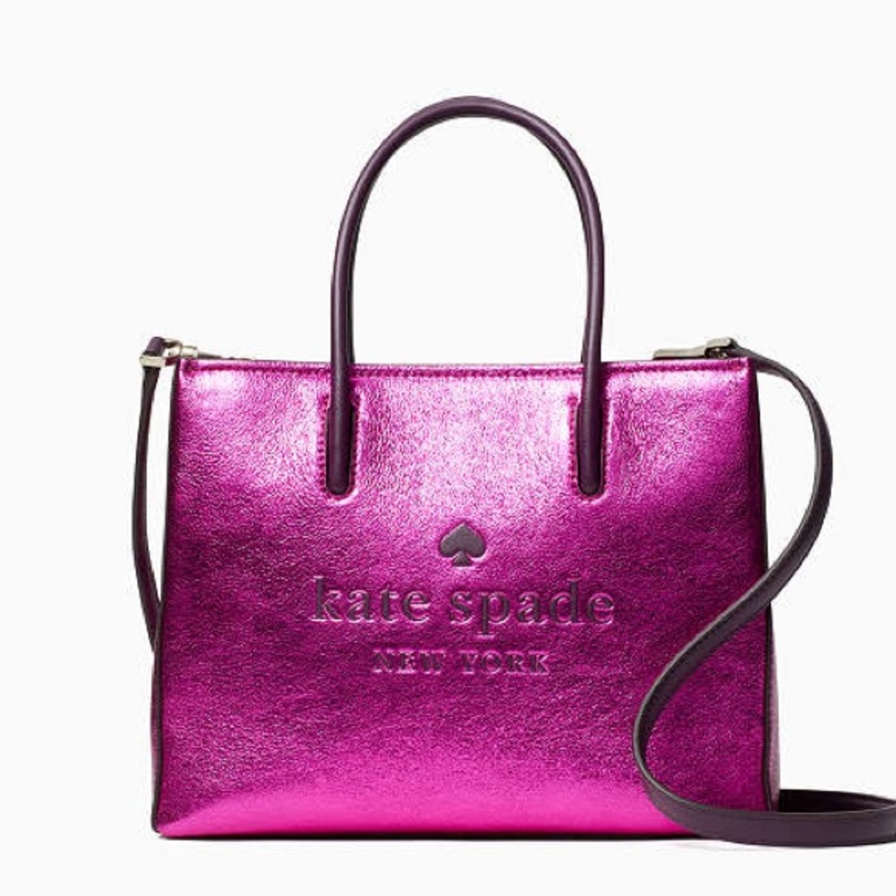 Kate Spade Trista Crinkle Patent Leather Shopper Tote in Fuschia Pink Crossbody